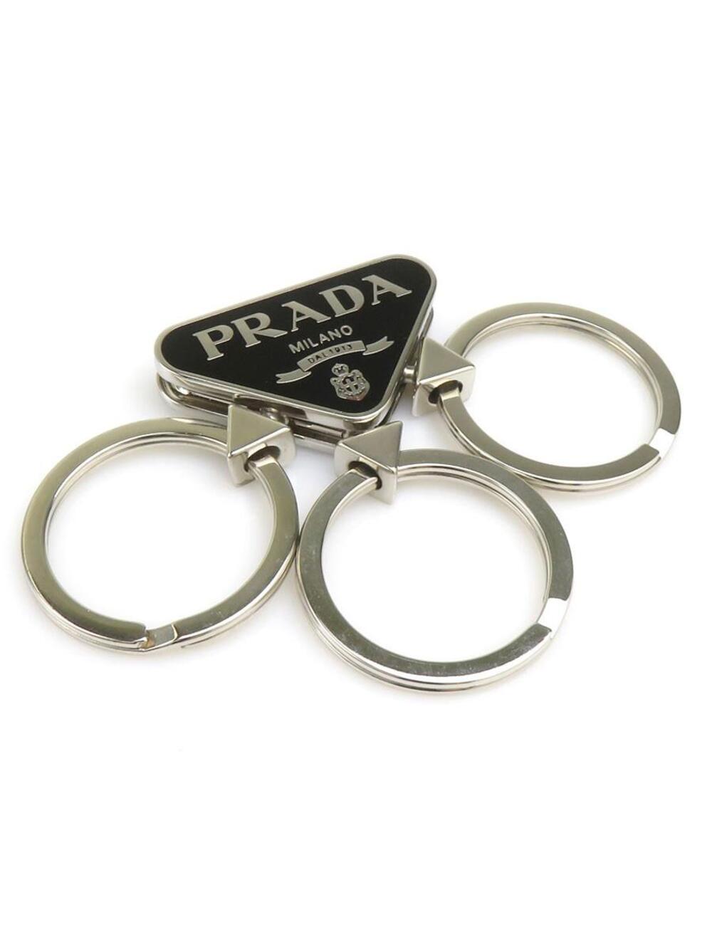 Auth Prada Key Ring Black/Silver Metal #363531P27B
